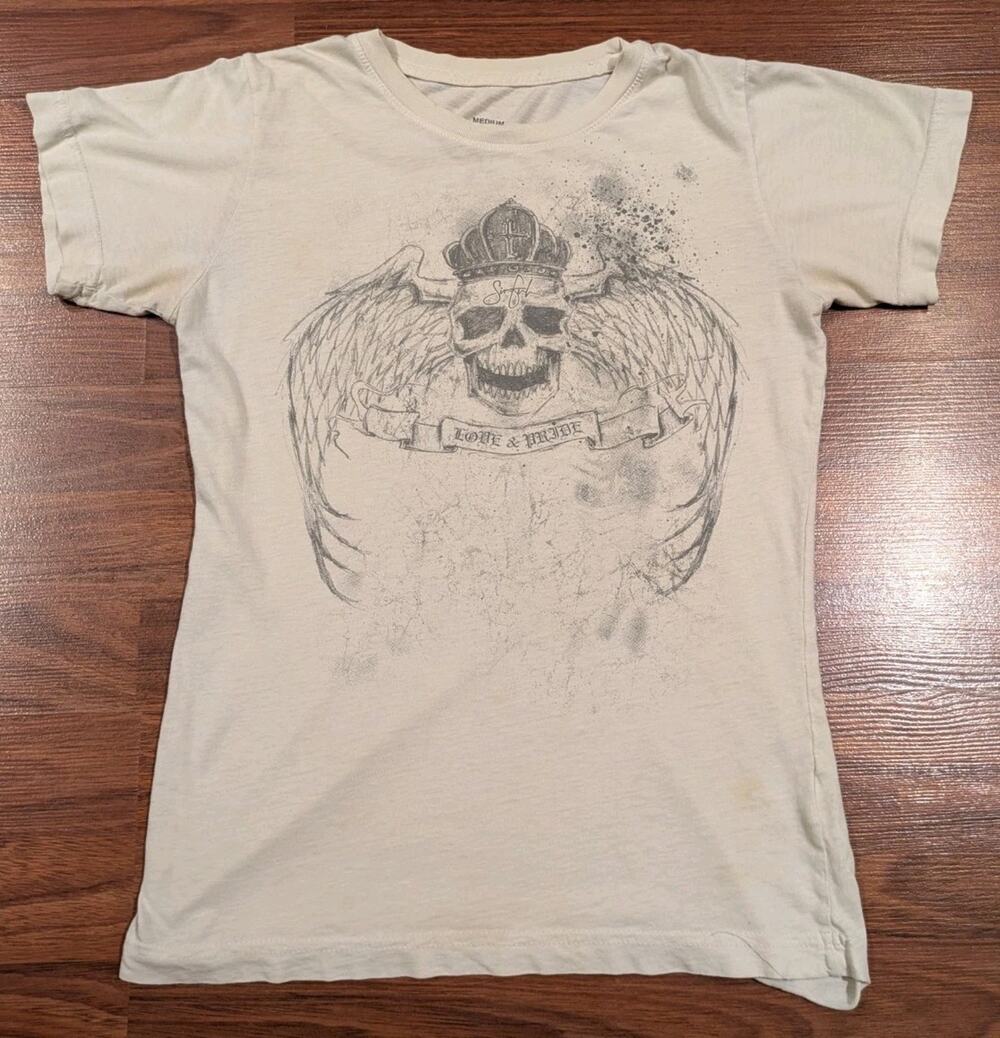 Vintage Sinful T Shirt Womens Skull Wings Y2K Tattoo Graphic USA Made